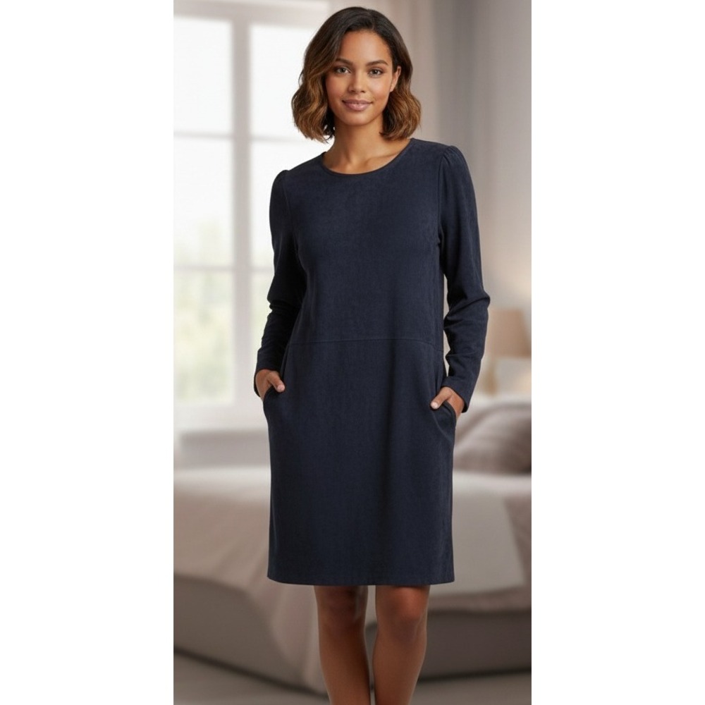 Vintage Ann Taylor Suede Long Sleeve Dress Size‎ M Blue Wrap Effect 80's Retro